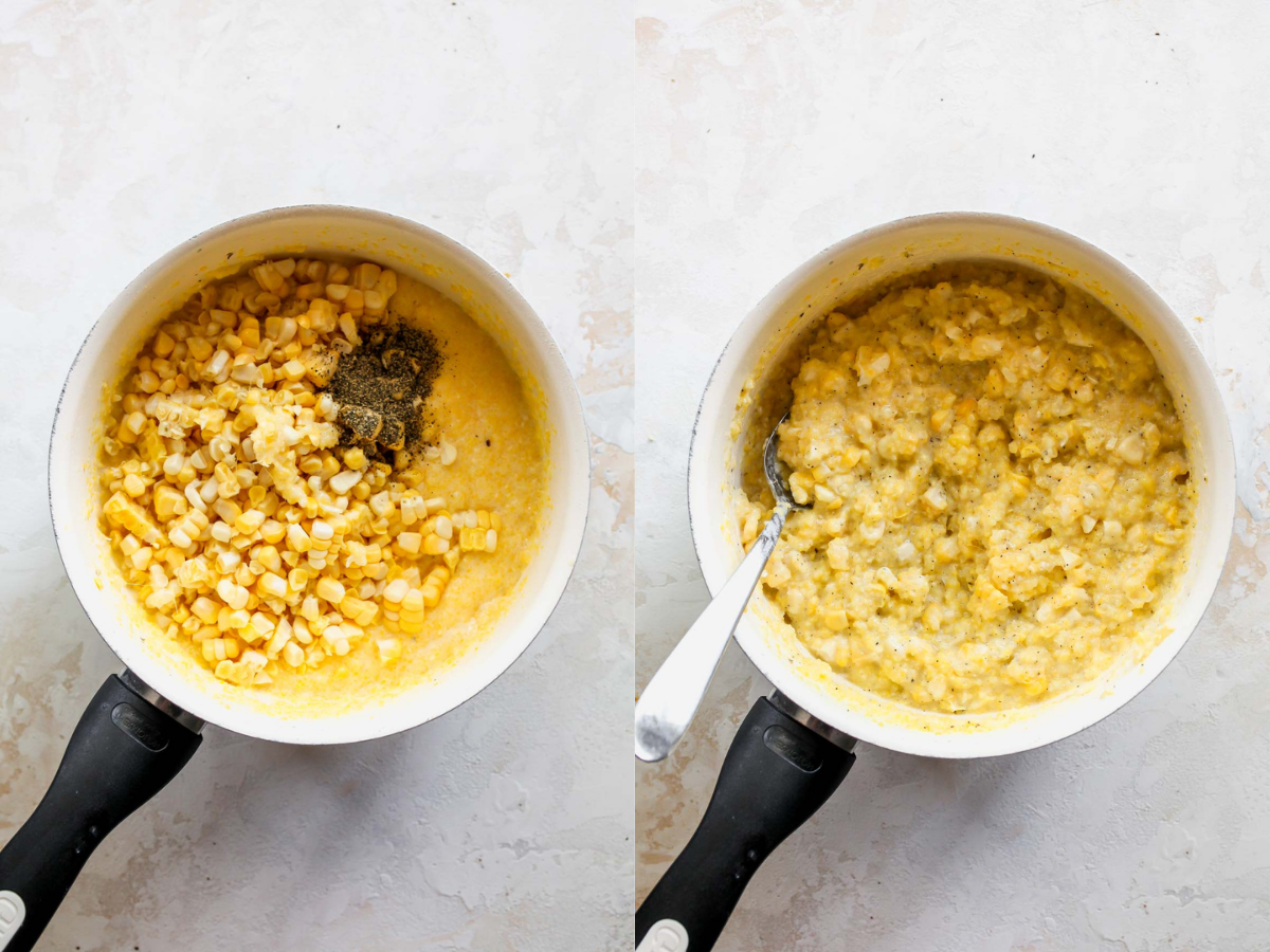 Grits and fresh corn cooking in a saucepot