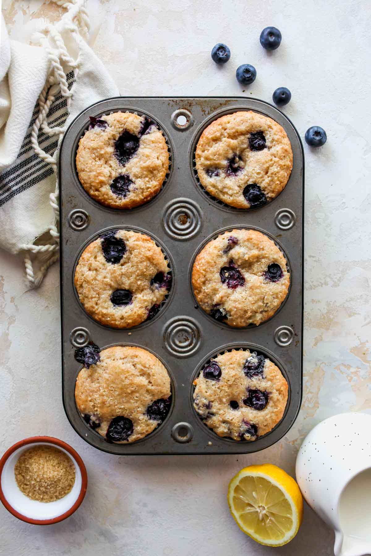 Blueberry muffins baked in a muffin tin