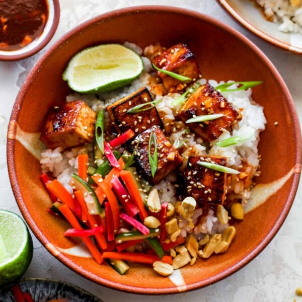 Gochujang Tofu and Rice Bowls with Pickled Vegetables