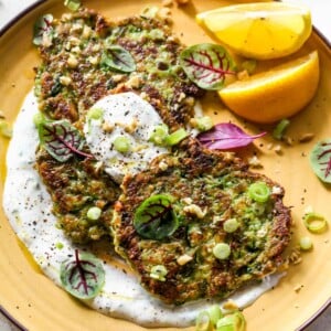 Zucchini-Walnut Fritters with Creamy Garlic-Herb Sauce
