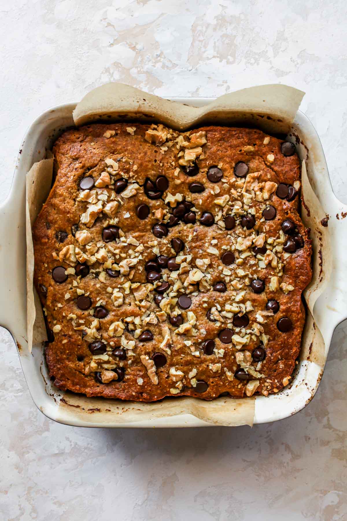 Bars after being baked in a baking dish