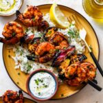 Greek-Marinated Shrimp Skewers with Creamy Lemon-Dill Sauce