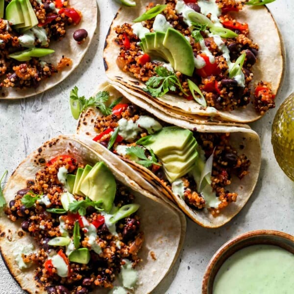 Zesty Black Bean and Quinoa Tacos with Cilantro Sauce