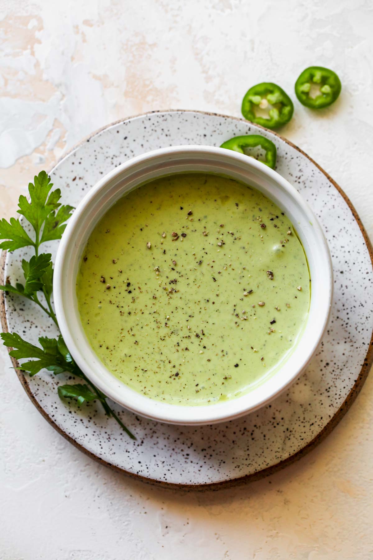 Jalapeño Ranch sauce in a white bowl