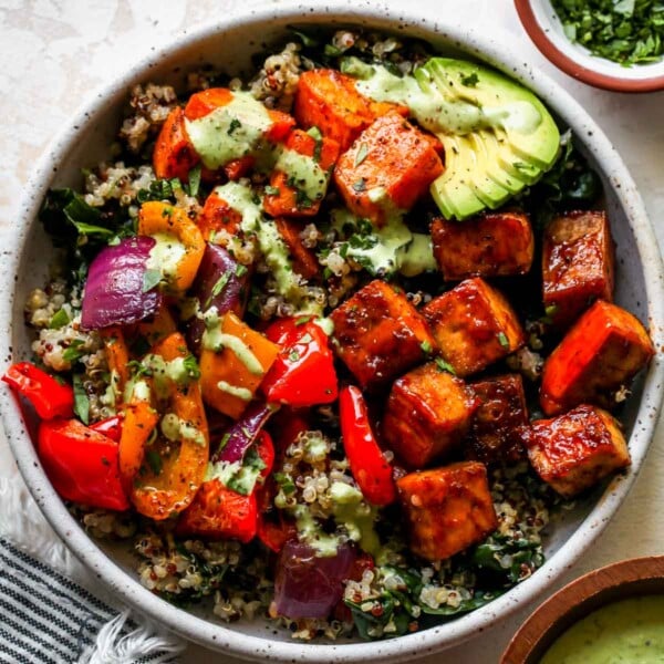 Sheet Pan BBQ Tofu Bowls with Jalapeño Ranch