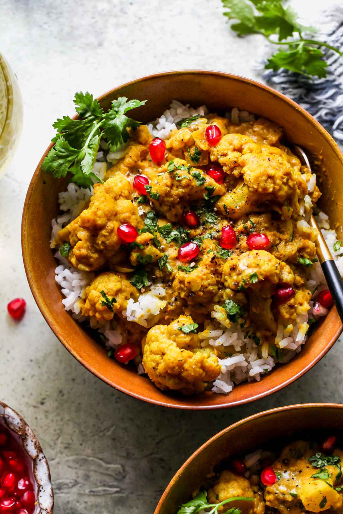 Crockpot curried lentils served in a gold bowl