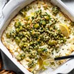 Baked Feta and Artichoke Dip with Olive Gremolata