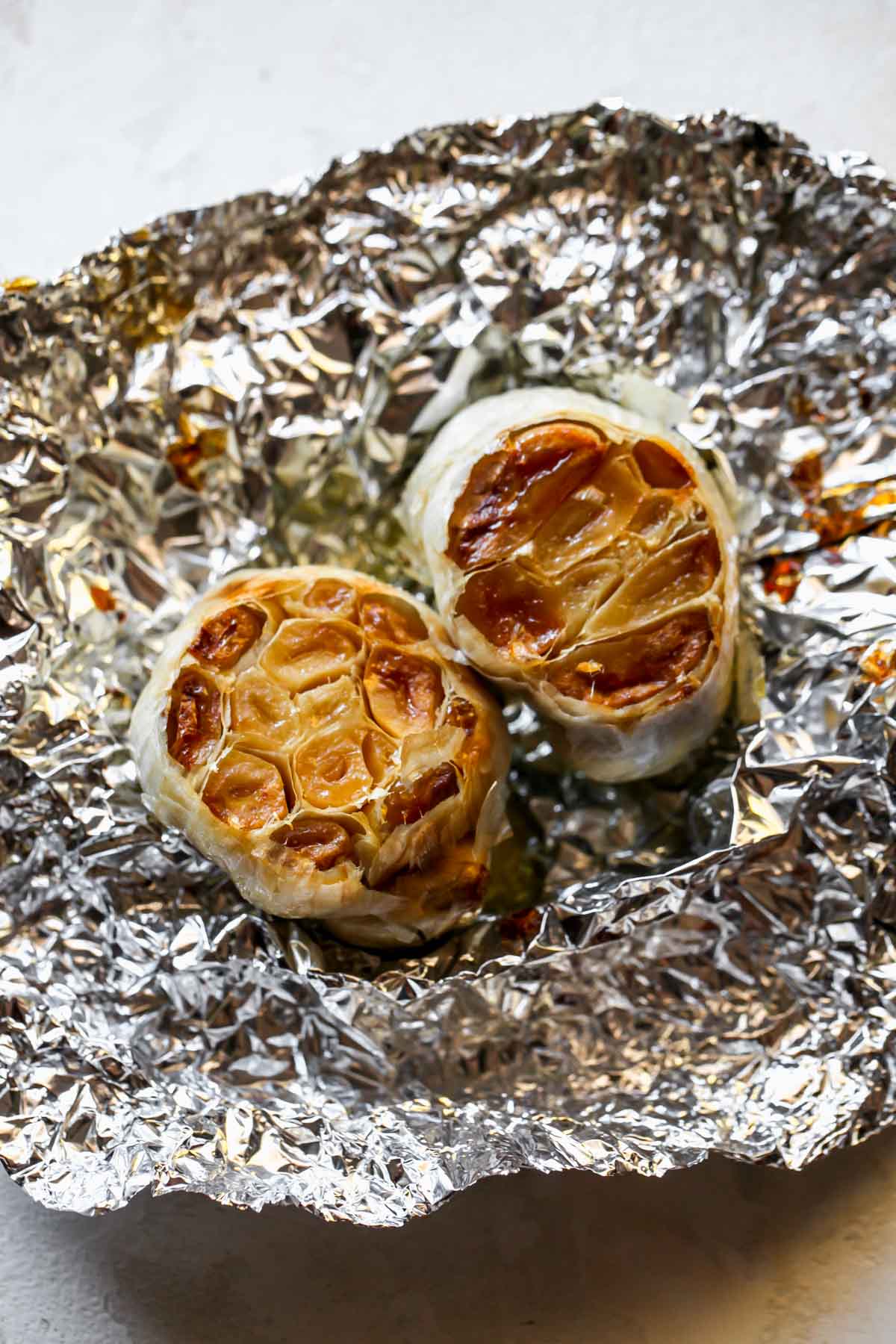 Roasted garlic bulbs in foil