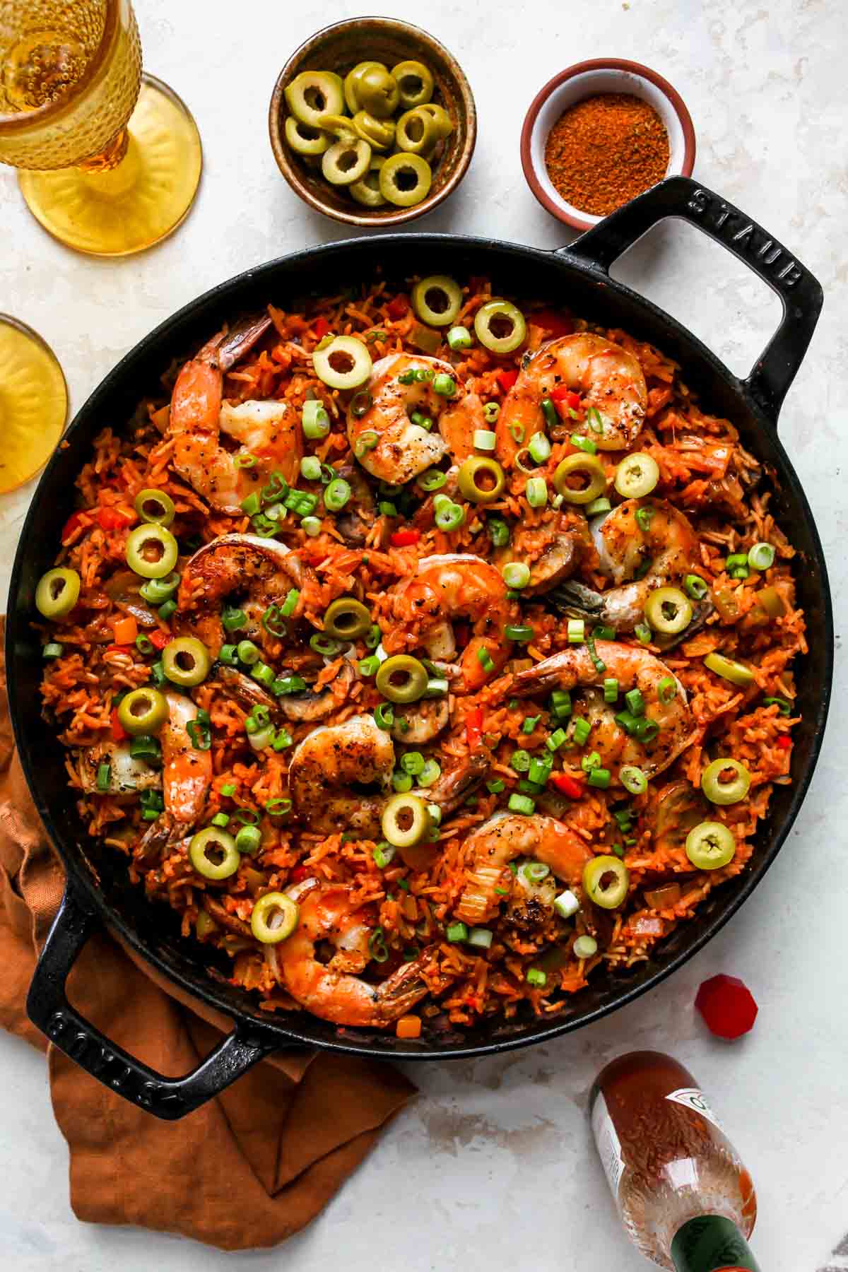 Skillet of cooked Shrimp Jambalaya
