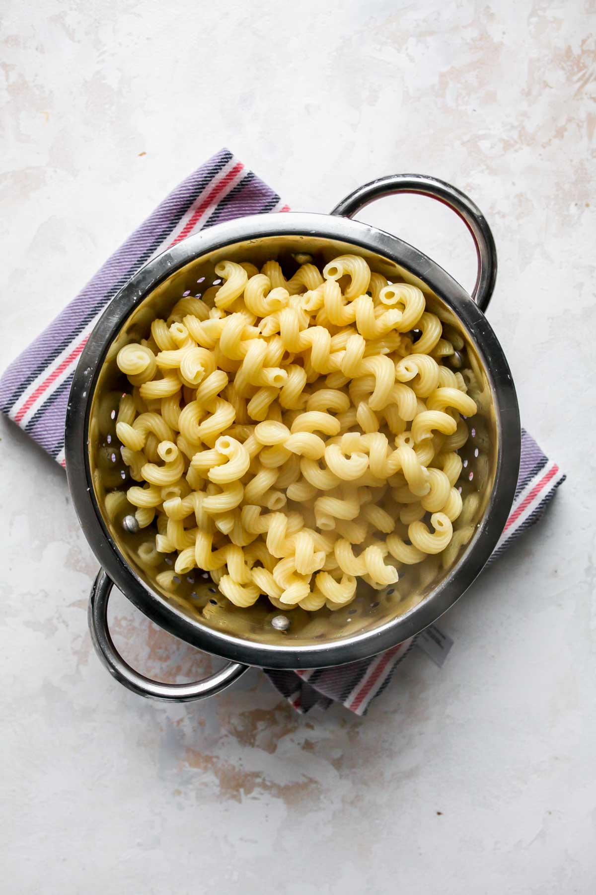 Cooked pasta in a colander