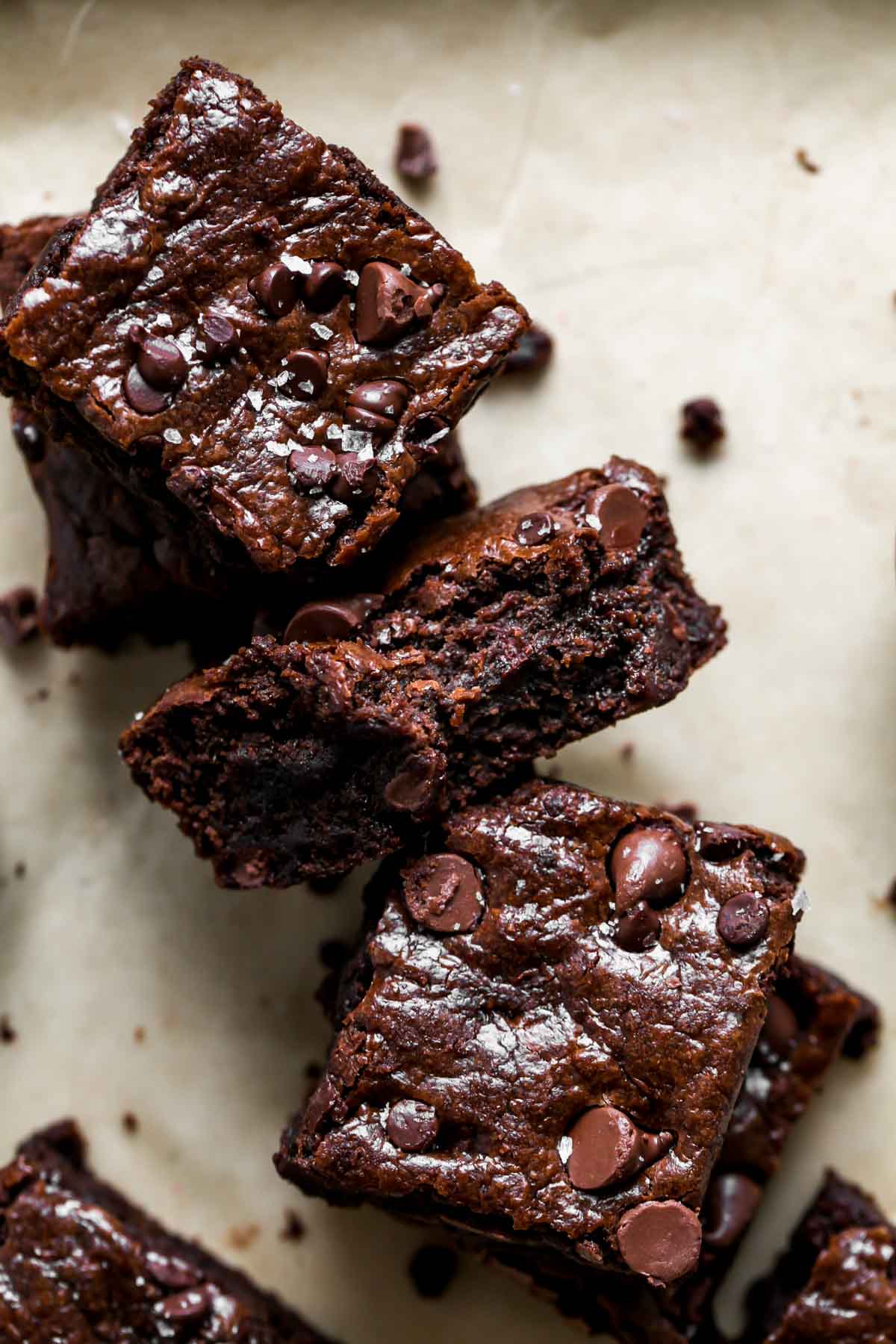 Three brownies stacked on one another