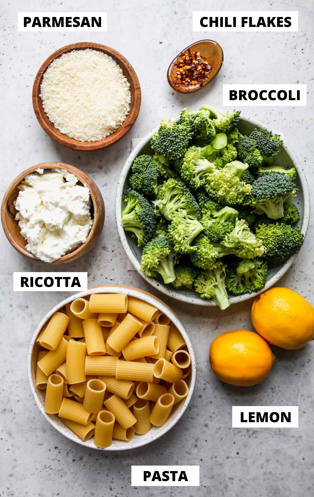 Recipe ingredients on a blue board with labels