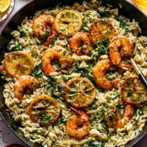 Lemon Pepper Shrimp and Orzo Skillet