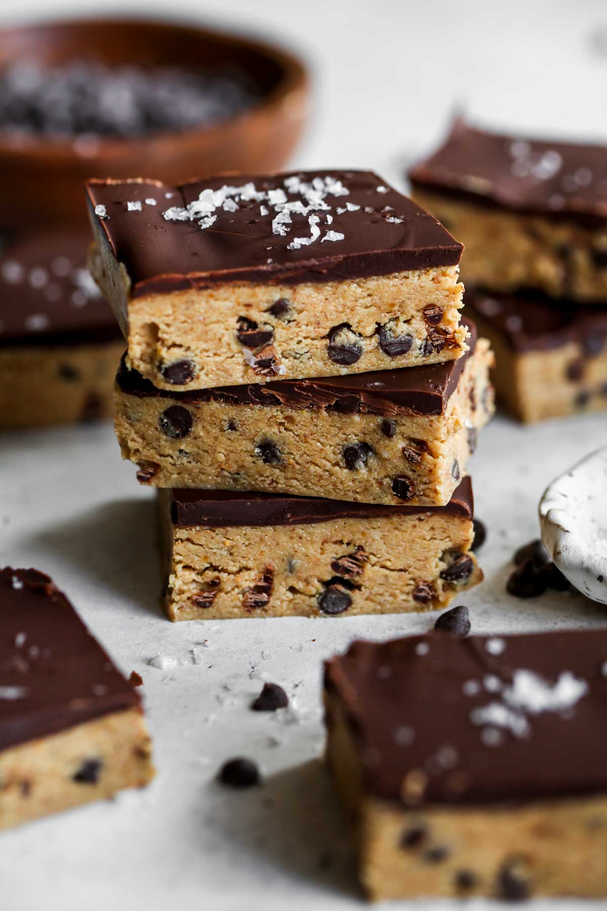 Three protein bars stacked on one another