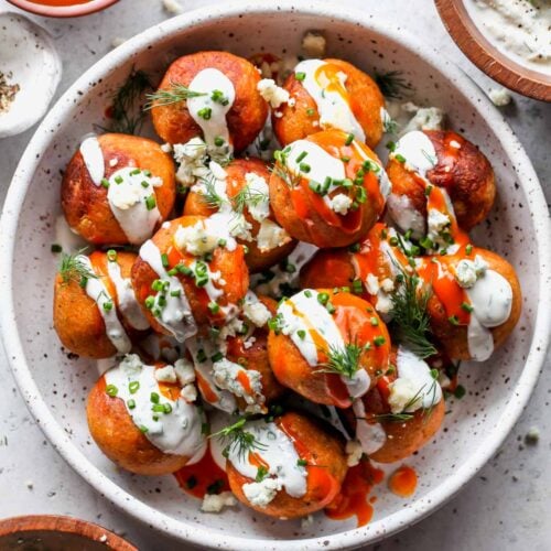 Buffalo Chickpea Meatballs with Yogurt Ranch