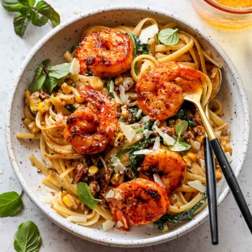 Creamy Shrimp Pasta with Corn and Sun-Dried Tomatoes