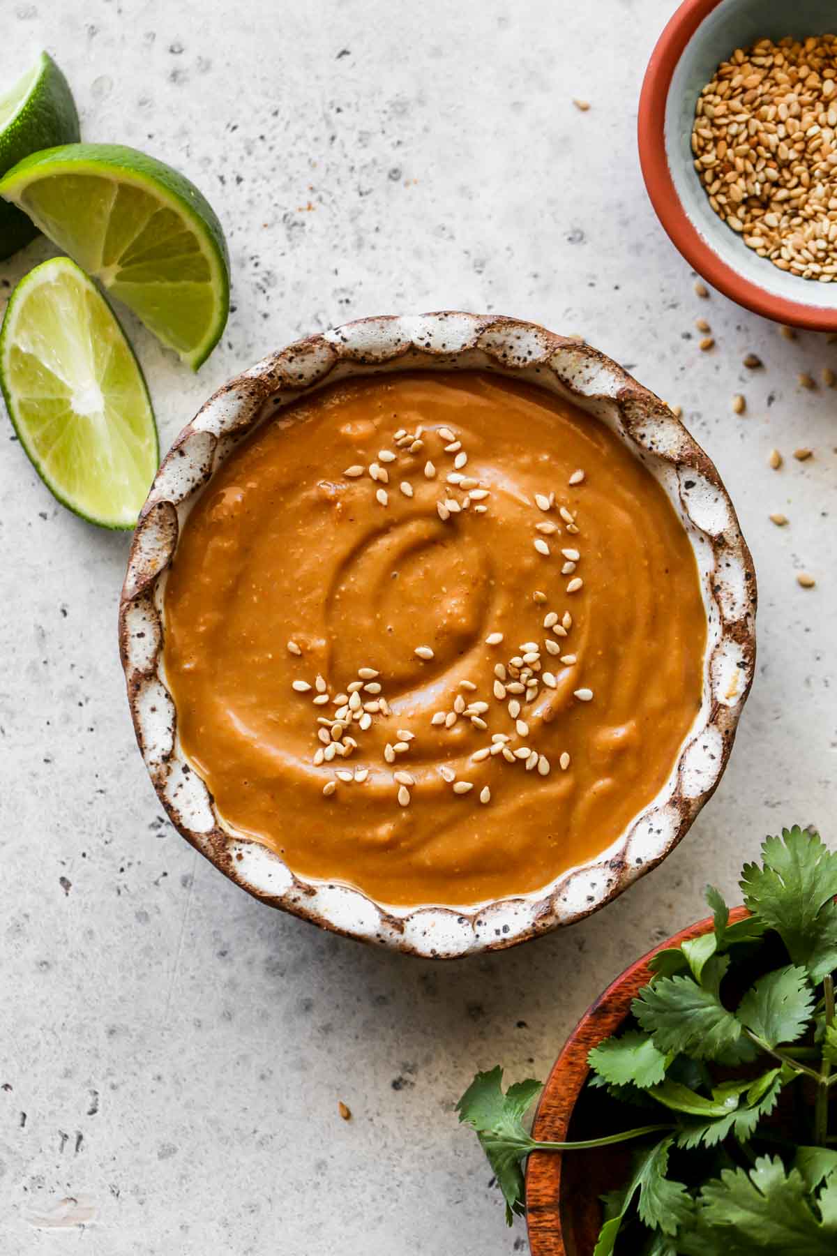 Sesame-Cashew sauce in a white bowl