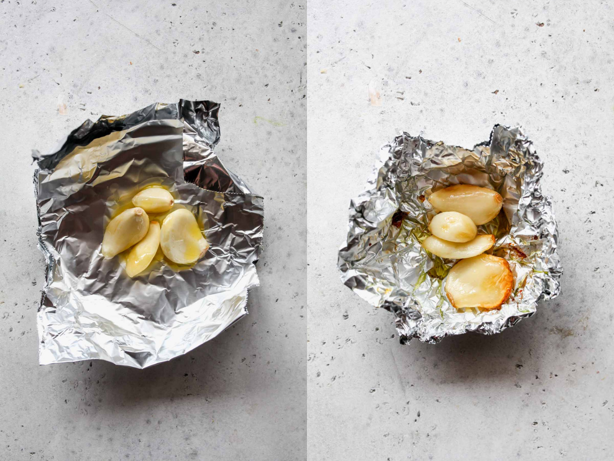 Garlic cloves wrapped in a piece of foil
