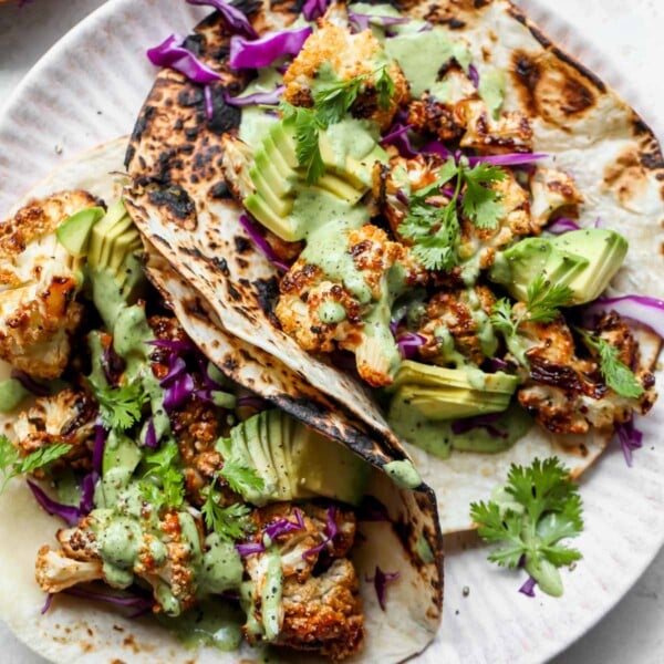BBQ Cauliflower Tacos with Green Tahini Sauce