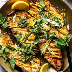 Miso Roasted Eggplant with Turmeric-Tahini Sauce