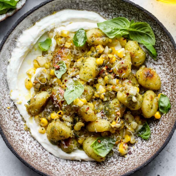 Brown Butter Corn and Pesto Gnocchi with Lemony Whipped Ricotta