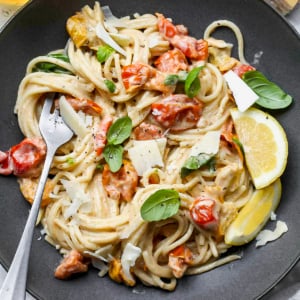 Creamy Tahini Pasta with Burst Cherry Tomatoes