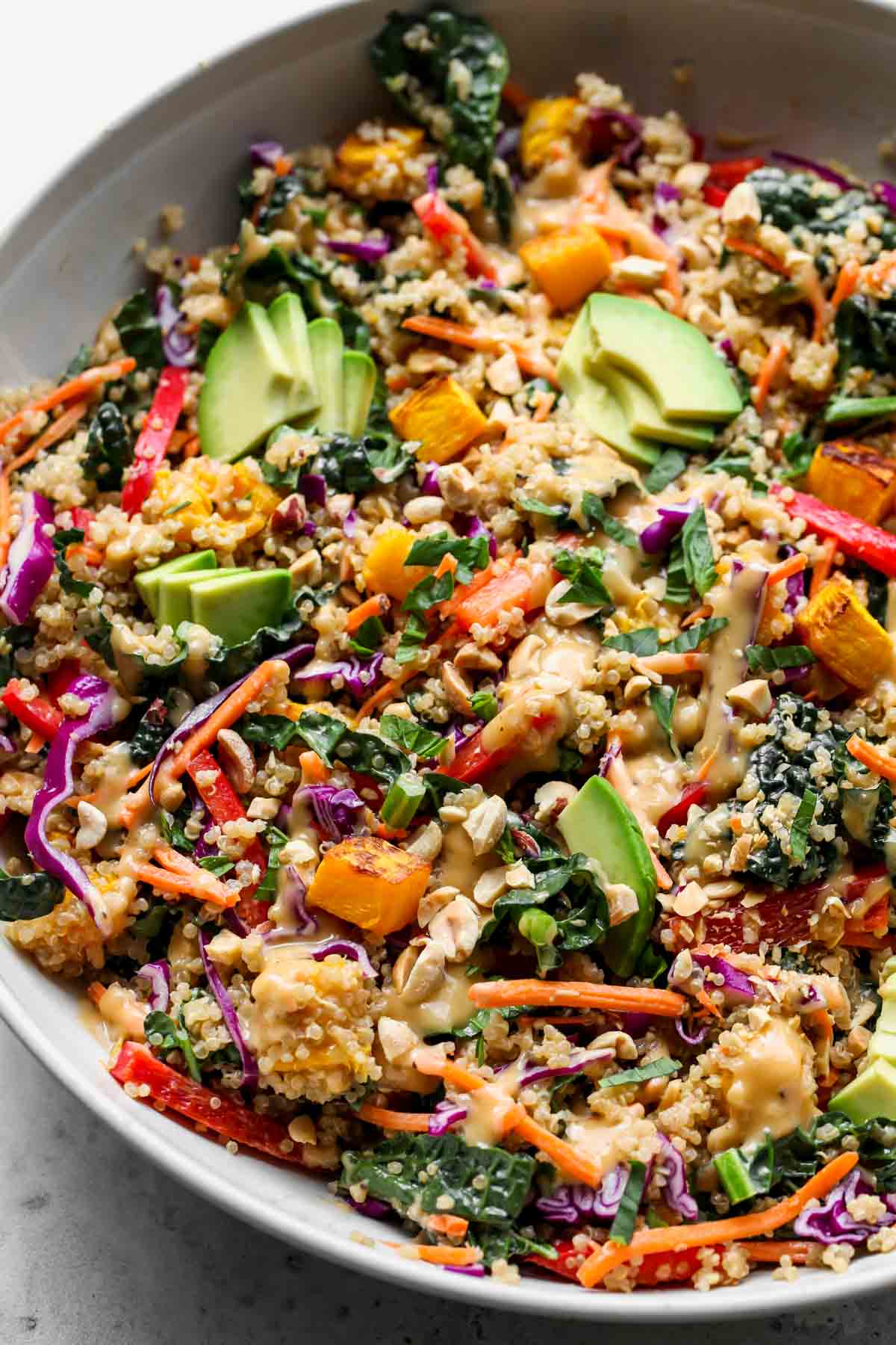 easy quinoa salad recipe assembled in a serving bowl