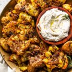 Rosemary-Sumac Smashed Potatoes with Roasted Garlic Dip