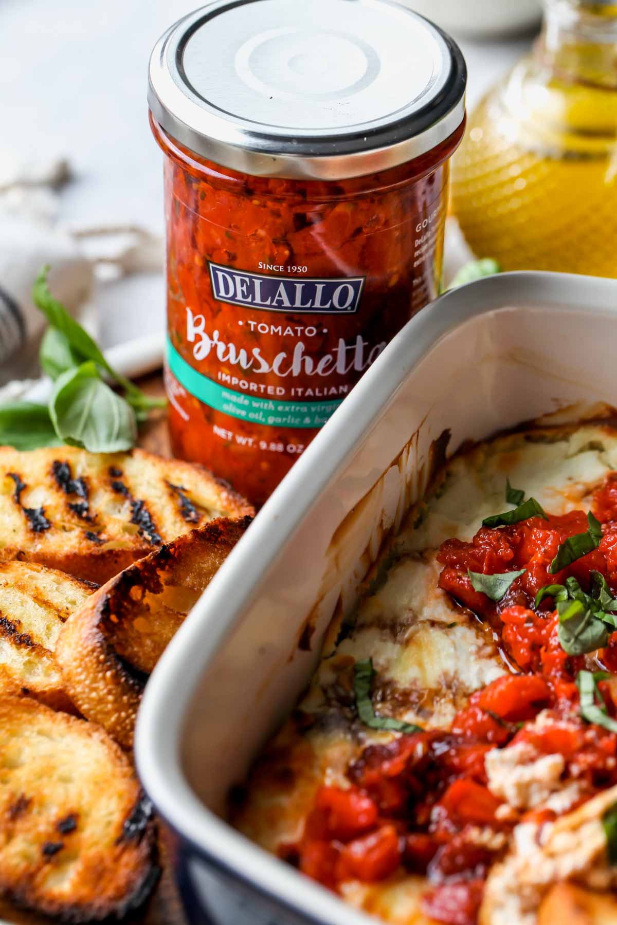 A jar of DeLallo tomato bruschetta .