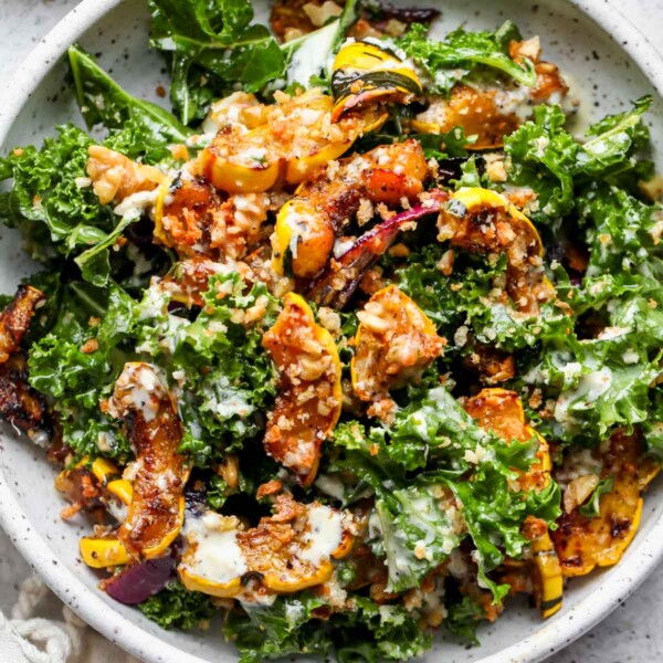 Roasted Delicata Squash and Kale Salad with Peppercorn Dressing