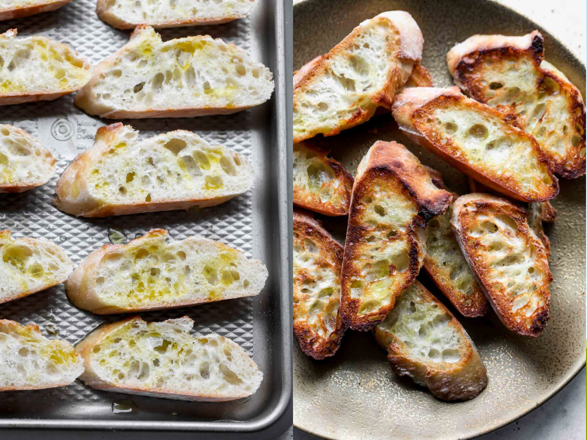 Bread being coated in olive oil and baked until golden