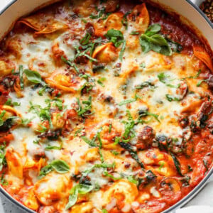 One Pan Baked Cheese Tortellini with Vodka Sauce