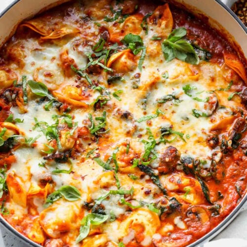 One Pan Baked Cheese Tortellini with Vodka Sauce