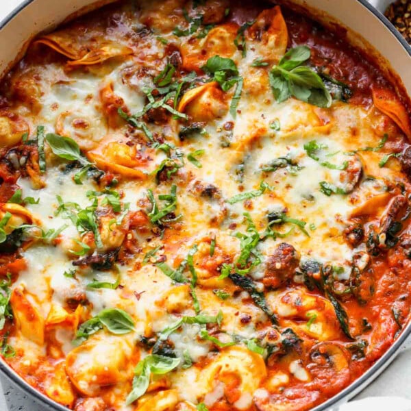 One Pan Baked Cheese Tortellini with Vodka Sauce