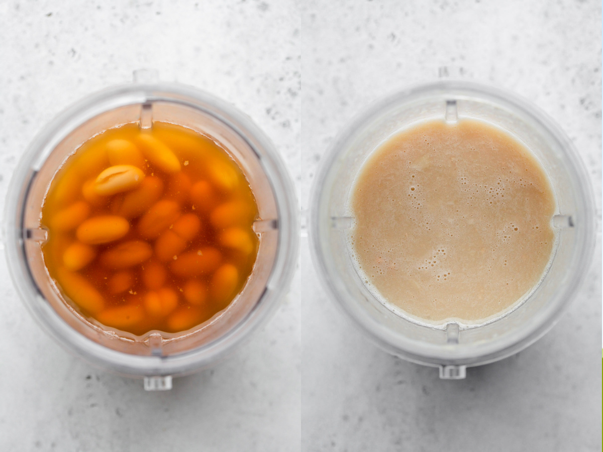 Beans and broth being blended in a Nutribullet