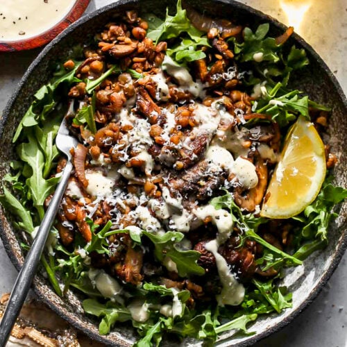 Warm Balsamic Mushroom and Lentil Salad