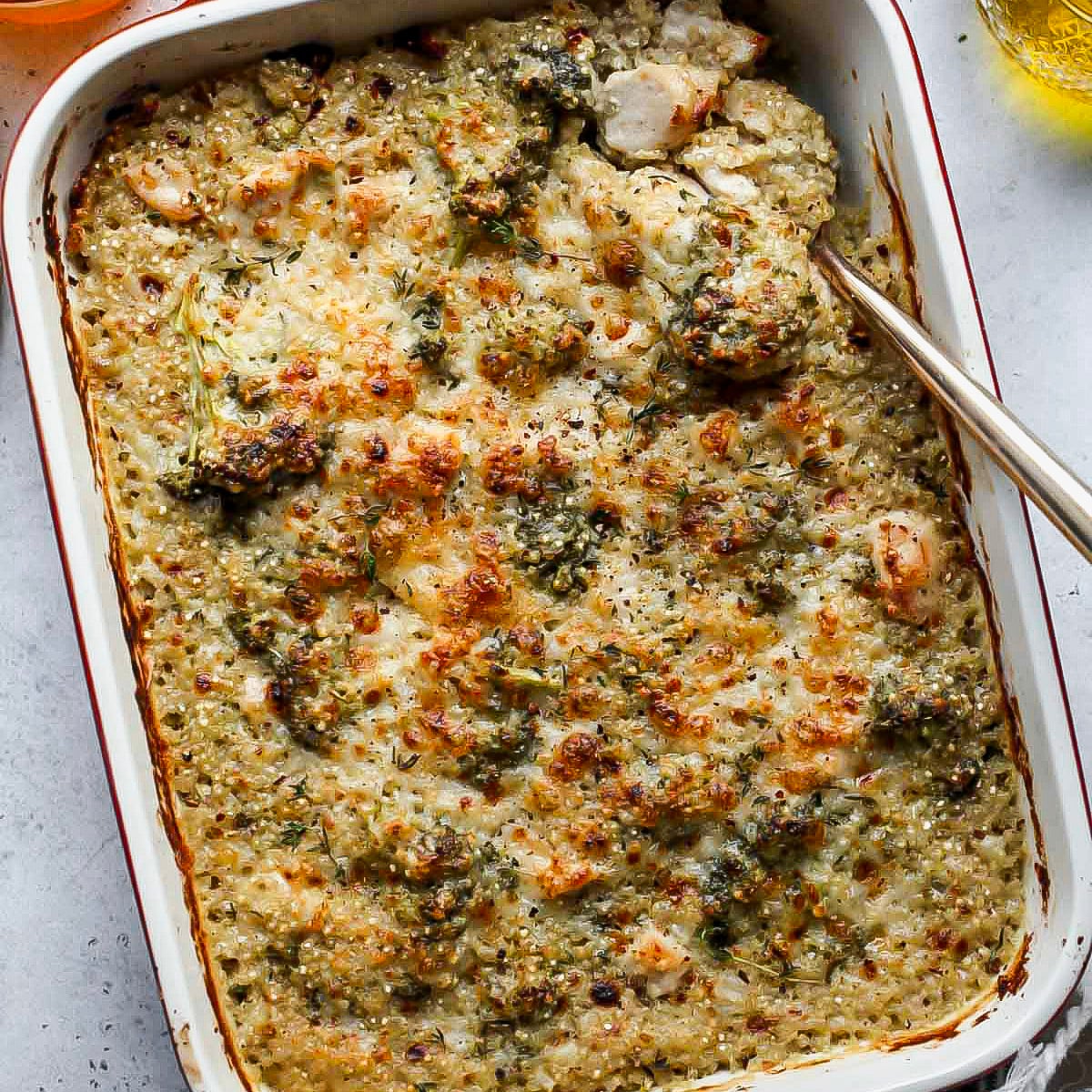Cheesy Chicken Broccoli Quinoa Bake