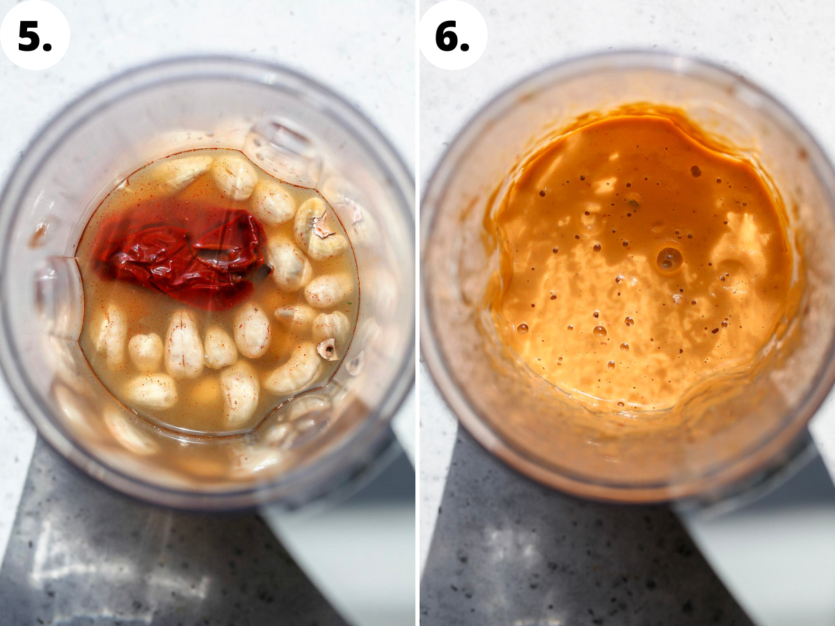 Creamy chipotle sauce being blended in a blender until smooth and creamy.