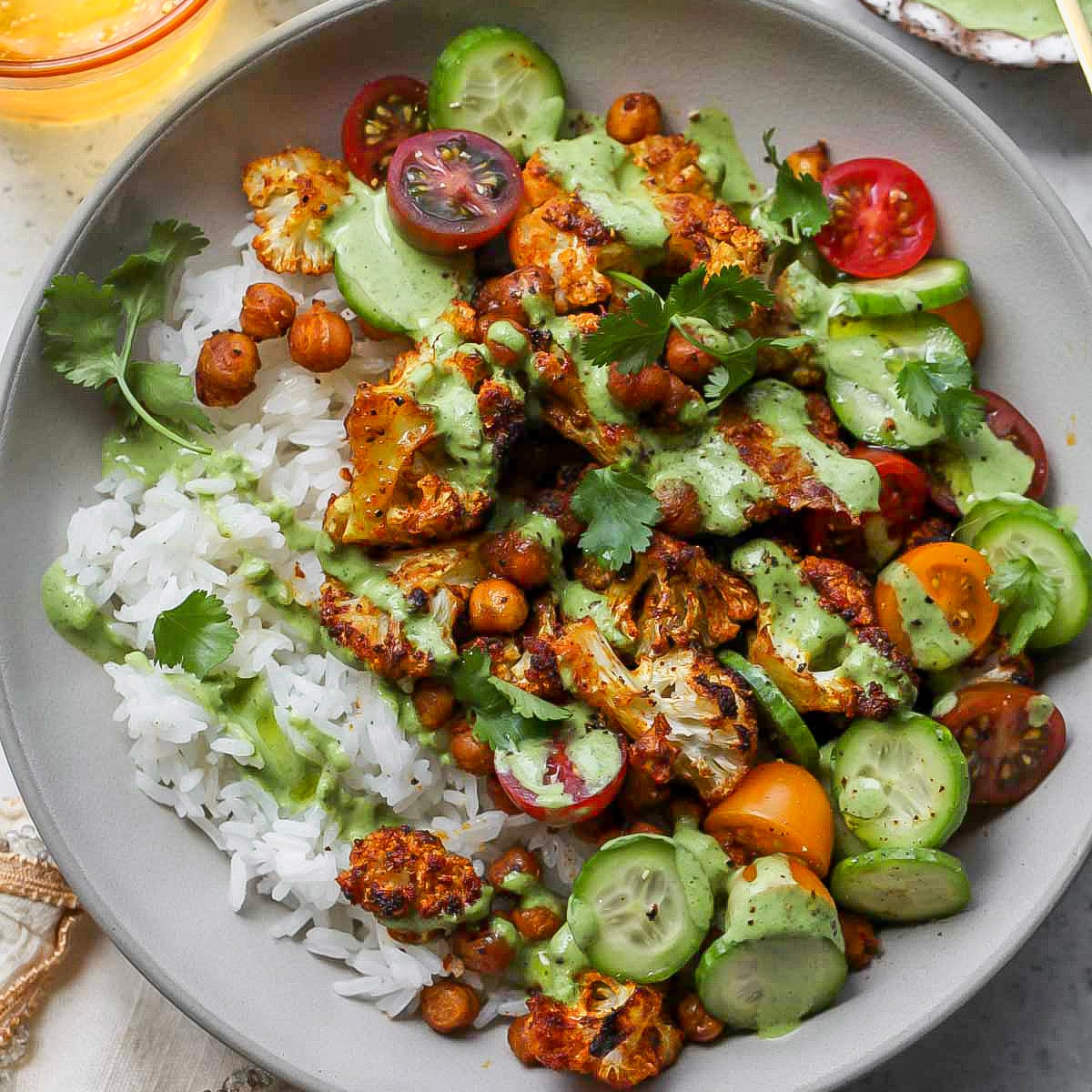Cauliflower Shawarma Bowls with Green Tahini Sauce