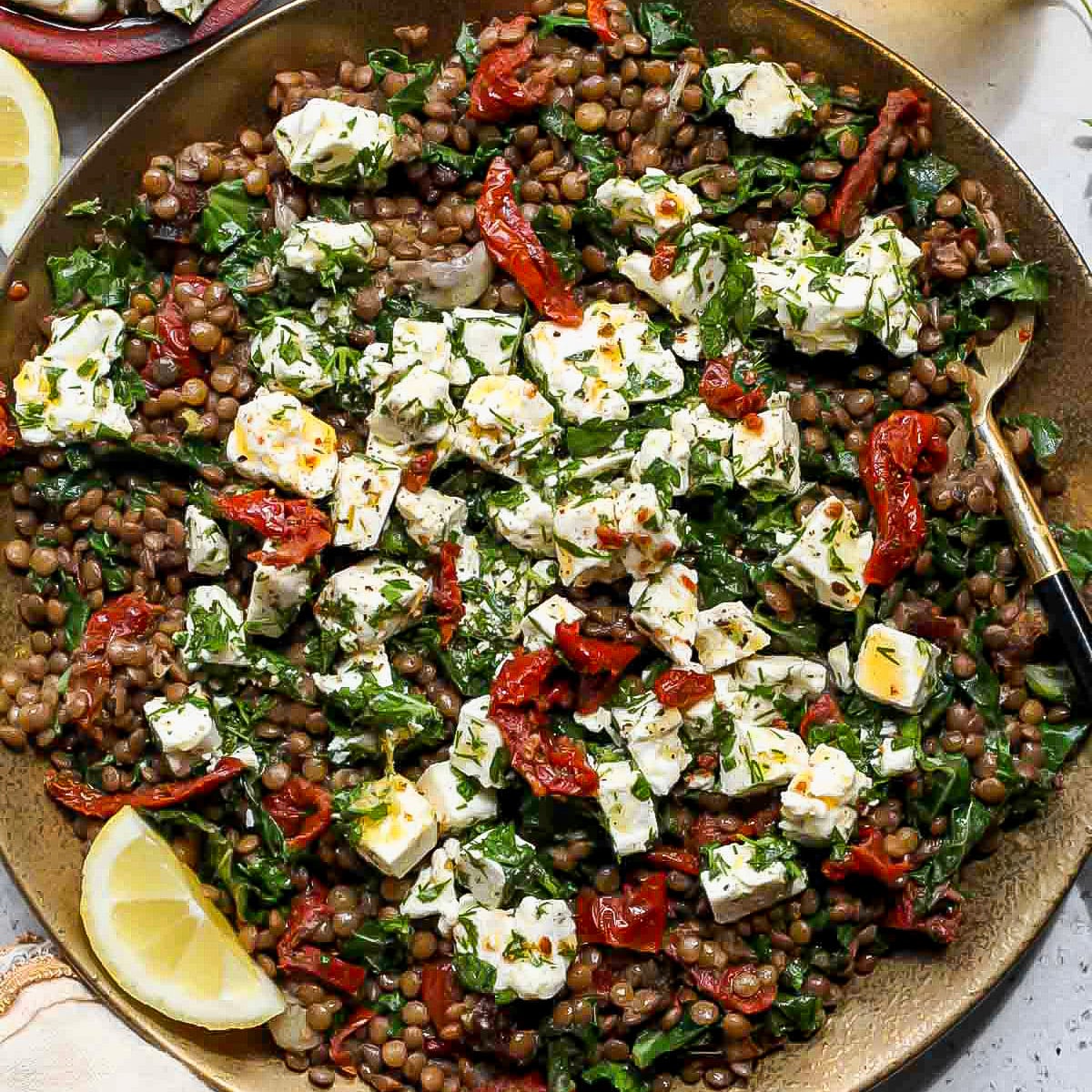 Warm Lentil Salad with Marinated Feta