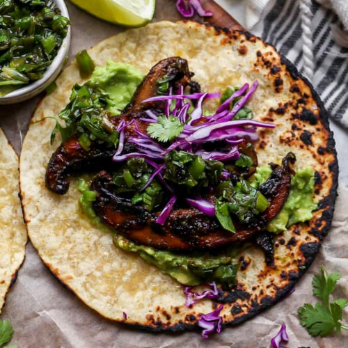 Portobello Tacos with Charred Scallion Salsa Verde