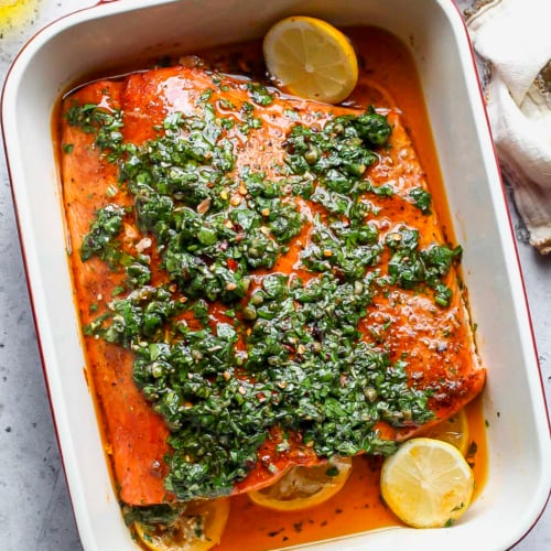 Slow-Roasted Salmon with Za'atar Salsa Verde