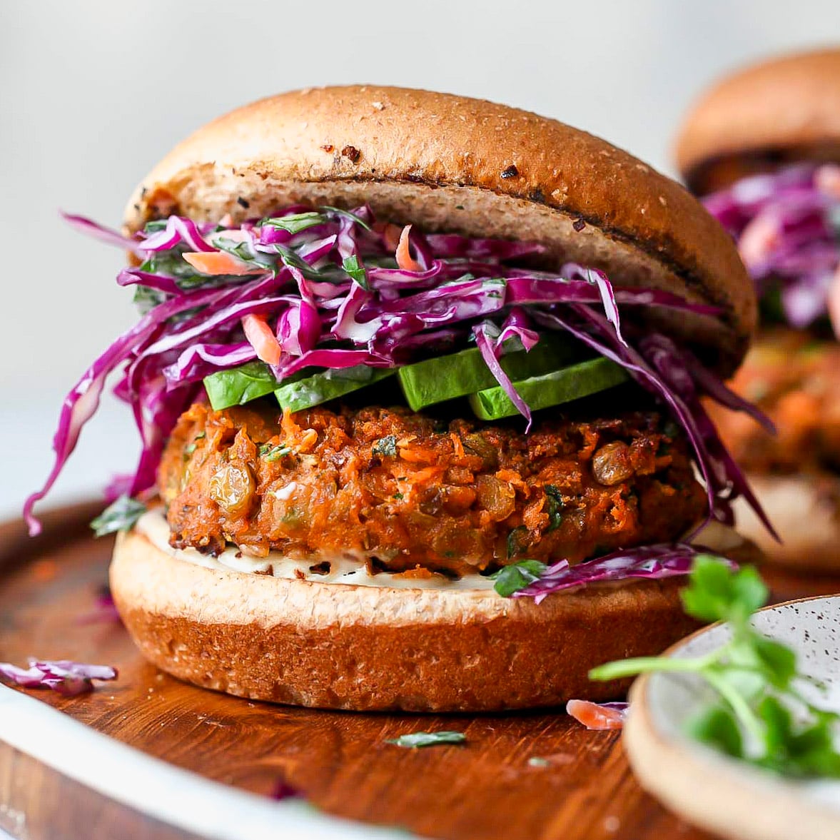 Spiced Lentil Burgers with Tahini Slaw