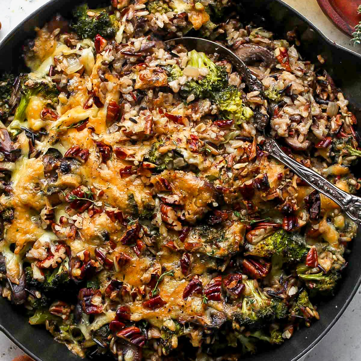 One Pan Wild Rice and Cheesy Broccoli Casserole