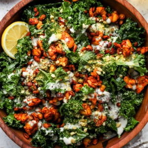 Vegan Kale Caesar with Smoky Tempeh Crumbles