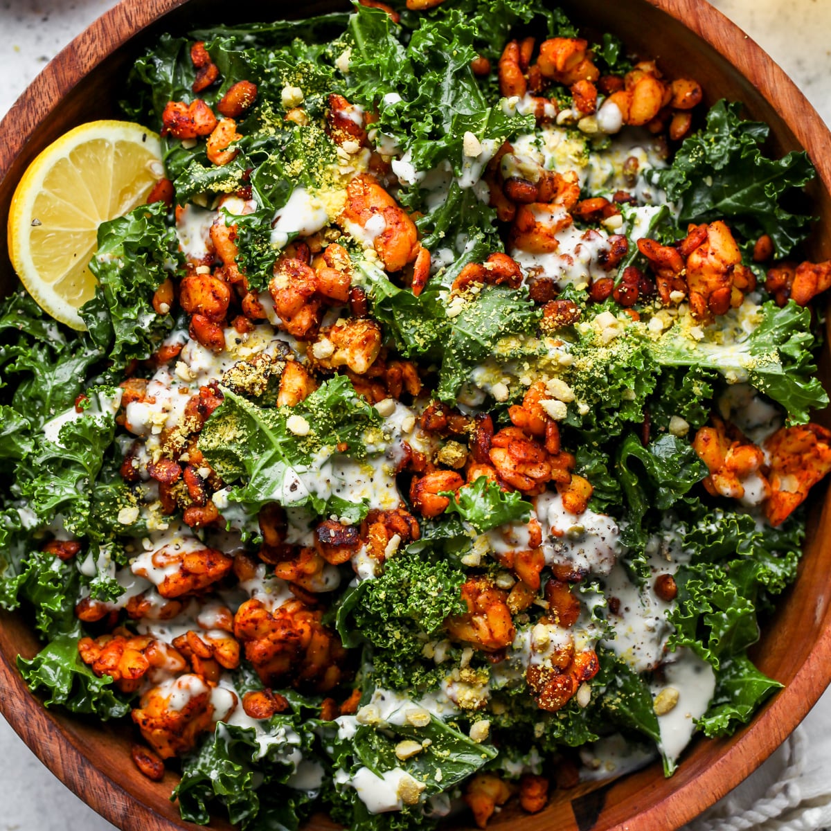 Vegan Kale Caesar with Smoky Tempeh Crumbles