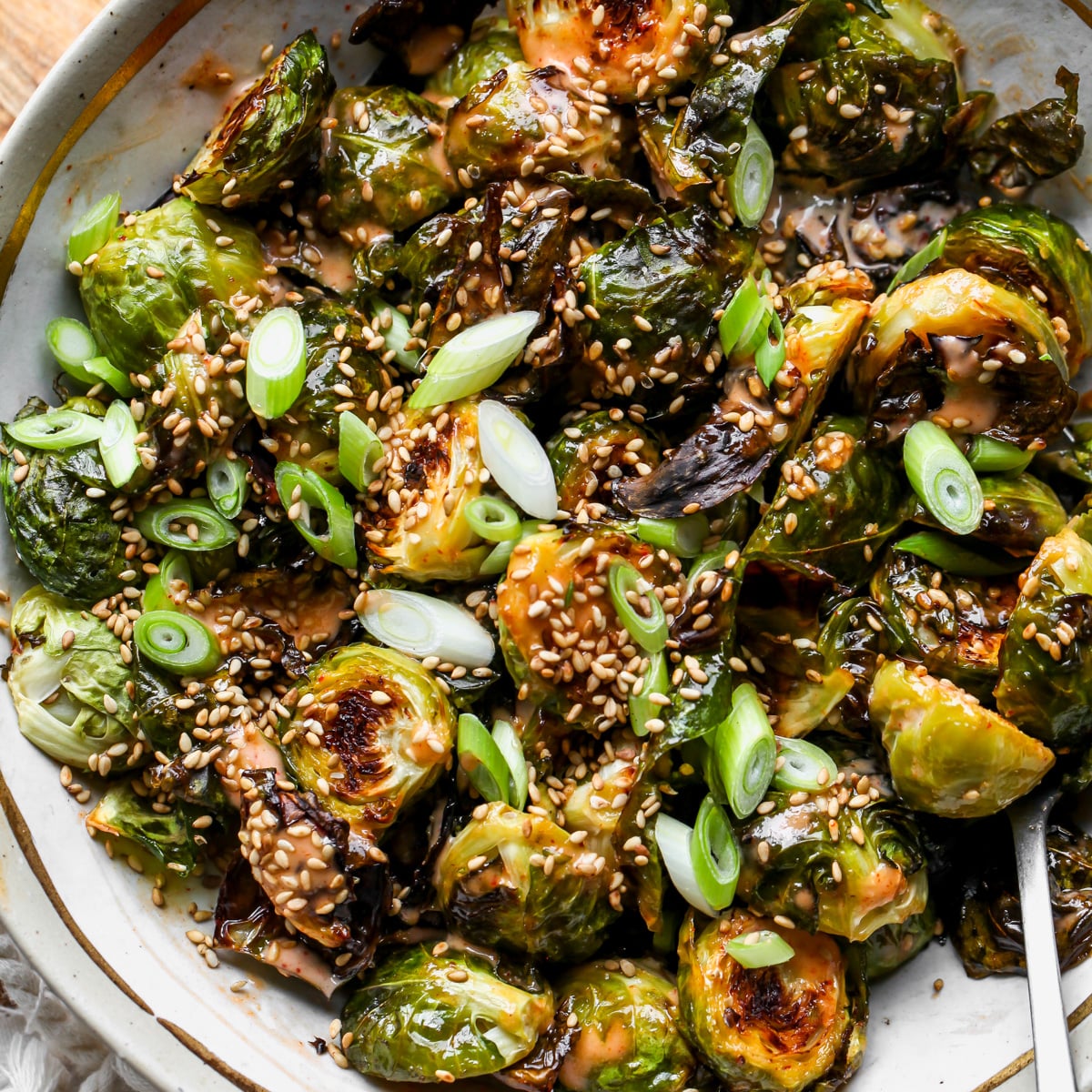 Creamy Sriracha Brussels Sprouts