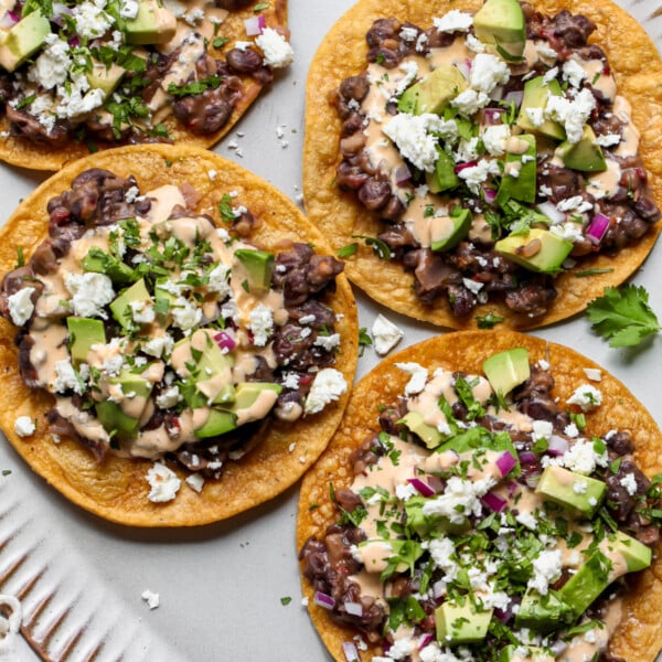Black Bean Tostadas with Jalapeño-Feta Sauce