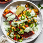 BBQ Salmon Bowls with Jalapeño-Peach Salsa