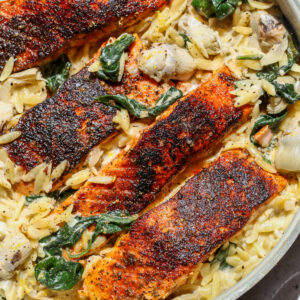 Spinach Artichoke Salmon Skillet